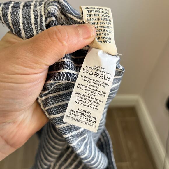 L.L. Bean Premium Washable Linen Pull-On Pants Stripe Relaxed Wide Leg 4P - Picture 9 of 9